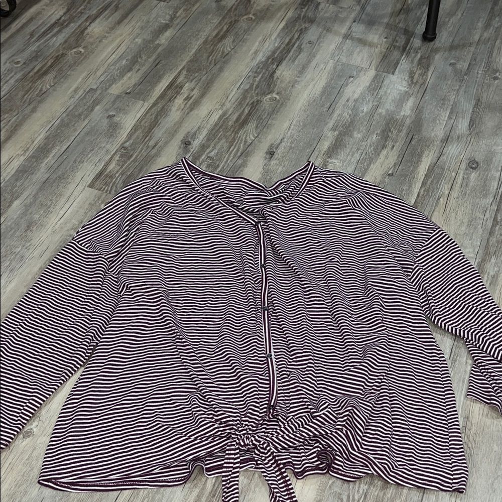 EVRI Black and White Striped Blouse with Front Tie